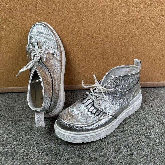 Dr Martens Jemima Leather Kiltie Chukka Moc Boots Metallic Silver Women's US 8 - Picture 1 of 8